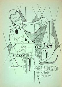 1953 Lithograph Jo Anne Schneider Art Harris Block Real Estate New York AEFA1 - Period Paper
