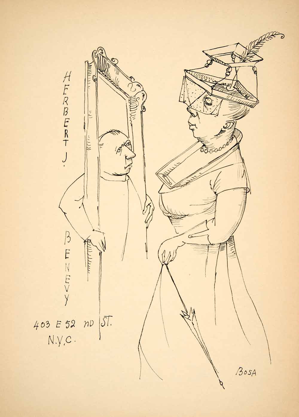 1953 Lithograph Louis Bosa Modern Art Herbert J. Benevy Art Frame Shop AEFA1