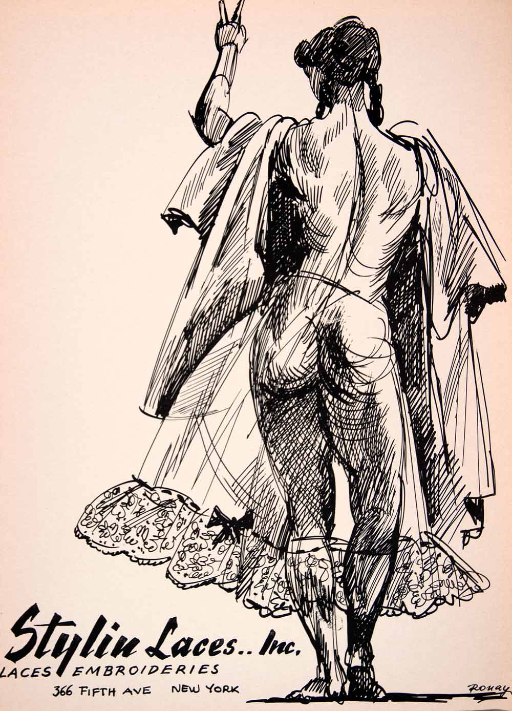 1953 Lithograph Stephen Ronay Nude Woman Stylin Laces Inc 366 Fifth Ave AEFA1