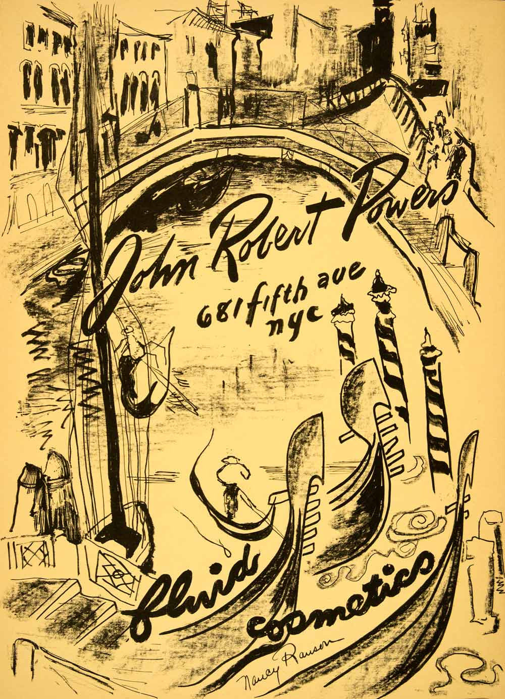 1953 Lithograph Nancy Ranson John Robert Powers Cosmetics 681 Fifth Ave AEFA1 - Period Paper
