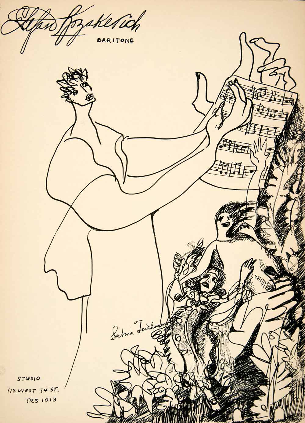 1953 Lithograph Sabina Teichman Art Stefan Kozakevich Baritone Opera Sing AEFA1