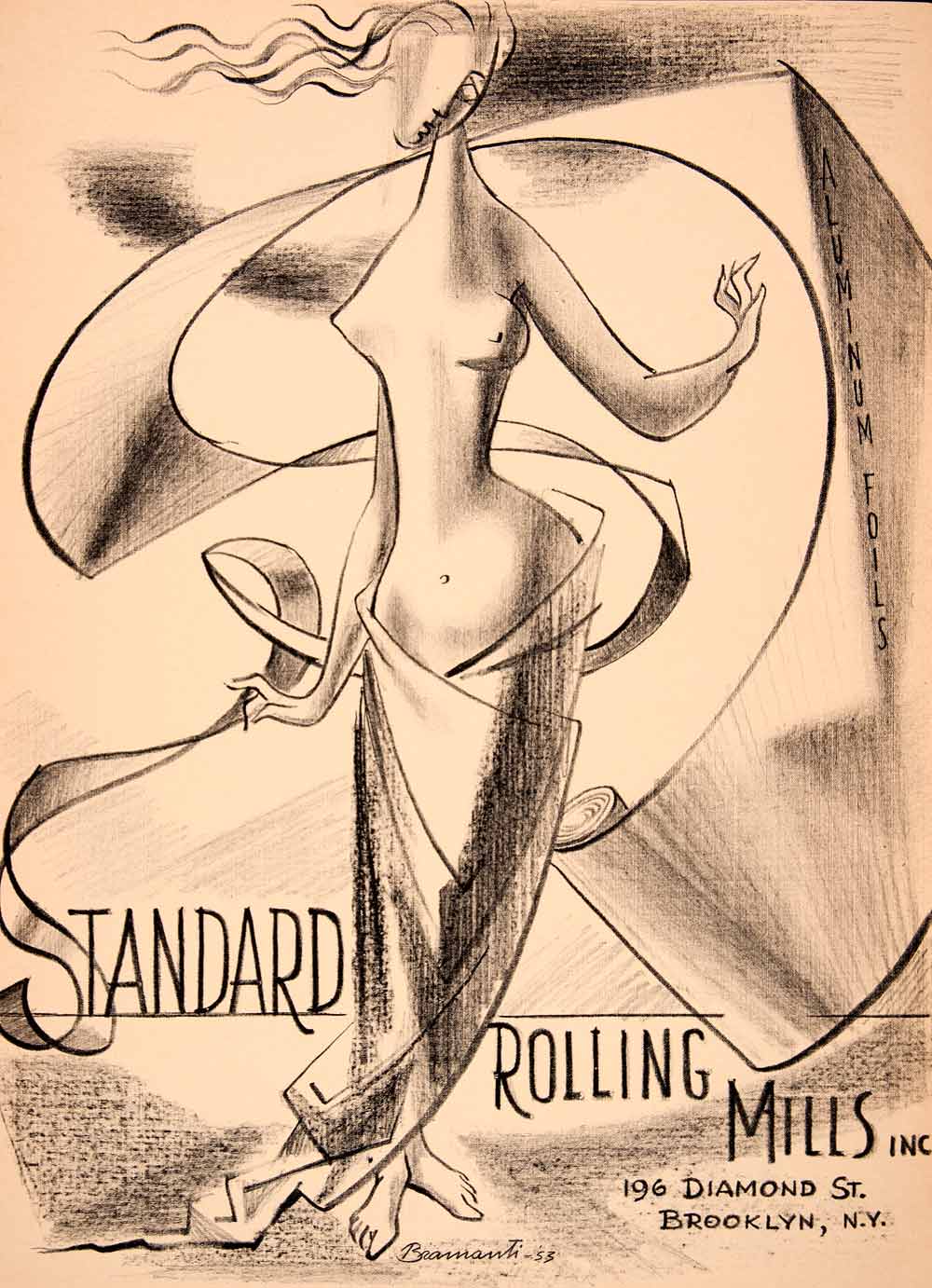 1953 Lithograph Remo Bramanti Nude Woman Art Standard Rolling Mills AEFA1