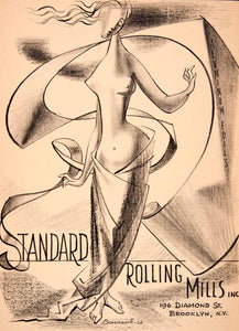 1953 Lithograph Remo Bramanti Nude Woman Art Standard Rolling Mills AEFA1