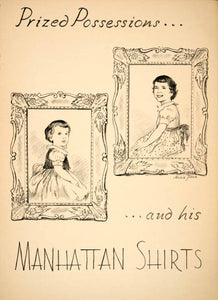 1953 Lithograph Alicia Fiene Art Daughters Frame Manhattan Shirts Fashion AEFA1