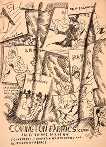 1953 Lithograph Nathan Dolinsky Art Covington Fabrics 261 Fifth Ave NYC AEFA1