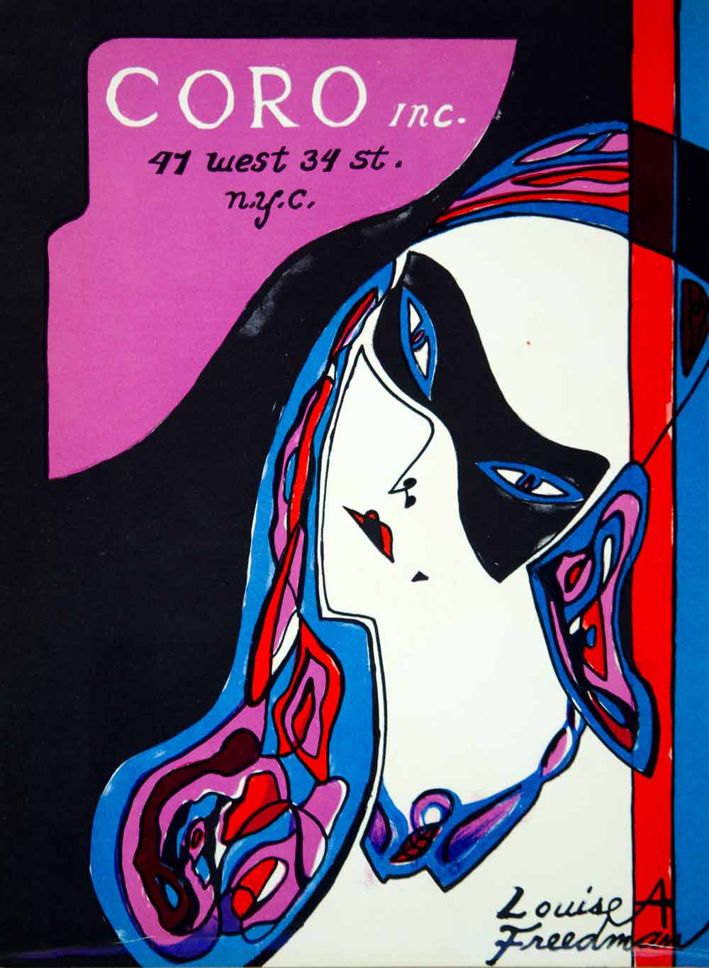 1954 Lithograph Louise A. Freedman Coro 41 W 34th St. NYC Masquerade Mask AEFA2
