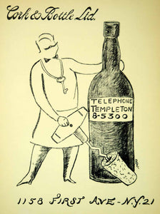 1954 Lithograph Ruth Reeves Art Cork & Bottle Sommelier Wine Corkscrew AEFA2