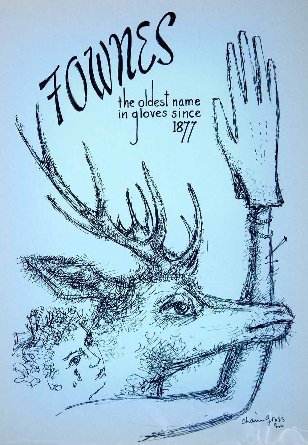 1954 Lithograph Chaim Gross Art Fownes Gloves Deer Clothing Accessories AEFA2