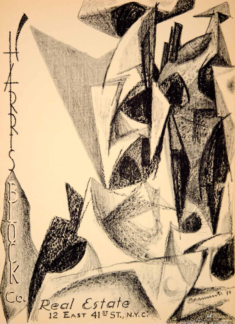 1954 Lithograph Remo Bramanti Abstract Art Harris Block Co NYC Real Estate AEFA2