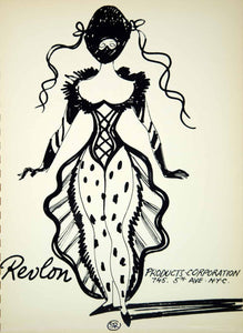 1954 Lithograph Stephen Ronay Art Revlon Cosmetics Masquerade Mask Costume AEFA2
