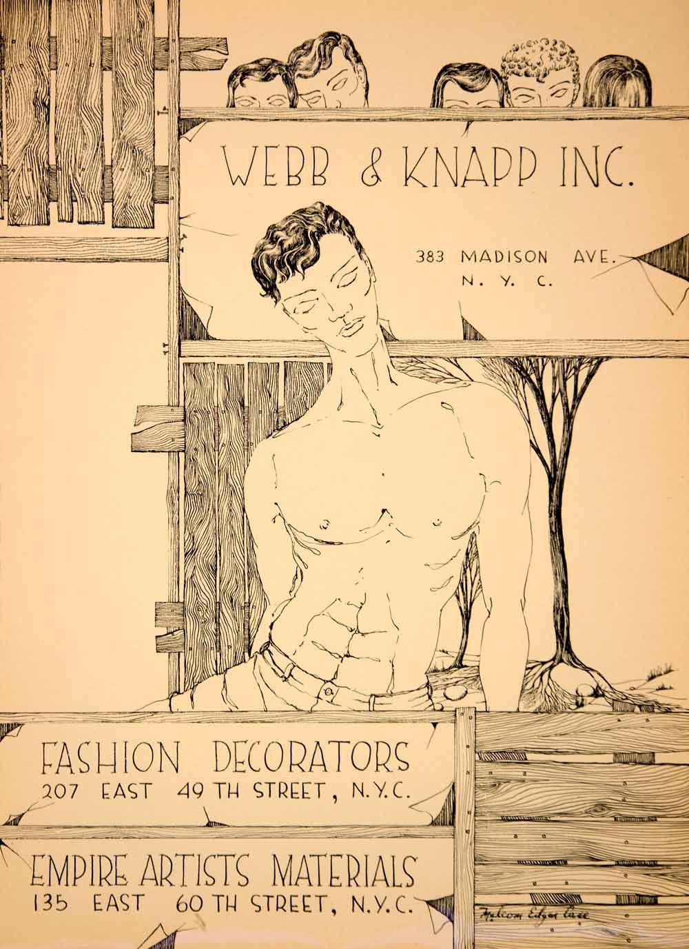 1954 Lithograph Malcolm Edgar Case Male Model Art Webb Knapp New York City AEFA2