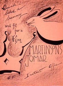 1954 Lithograph Ruth Guinzburg Martinson's Jomar Instant Coffee Rabbit AEFA2