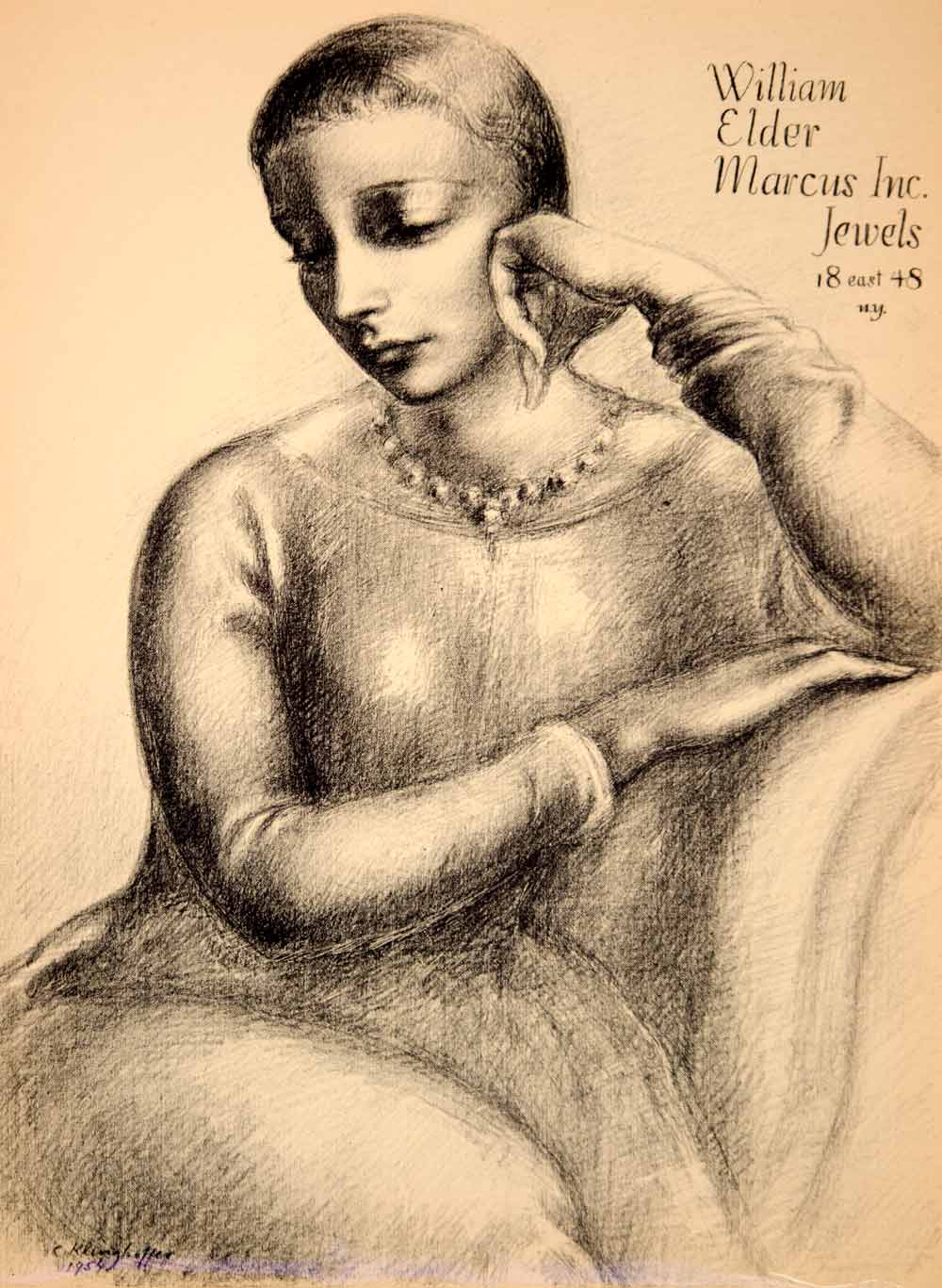 1954 Lithograph Clara Klinghoffer Art William Elder Marcus Jewels Jewelry AEFA2
