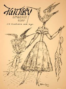 1954 Lithograph Chaim Gross Art Fantasy Lingerie Bra Fashion New York City AEFA2