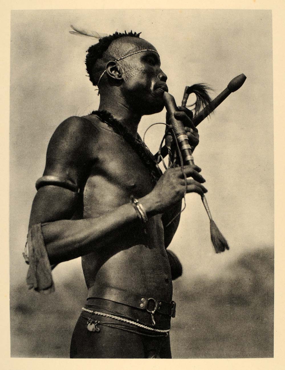 1930 African Musician Flute Player Hugo Adolf Bernatzik - ORIGINAL AF2