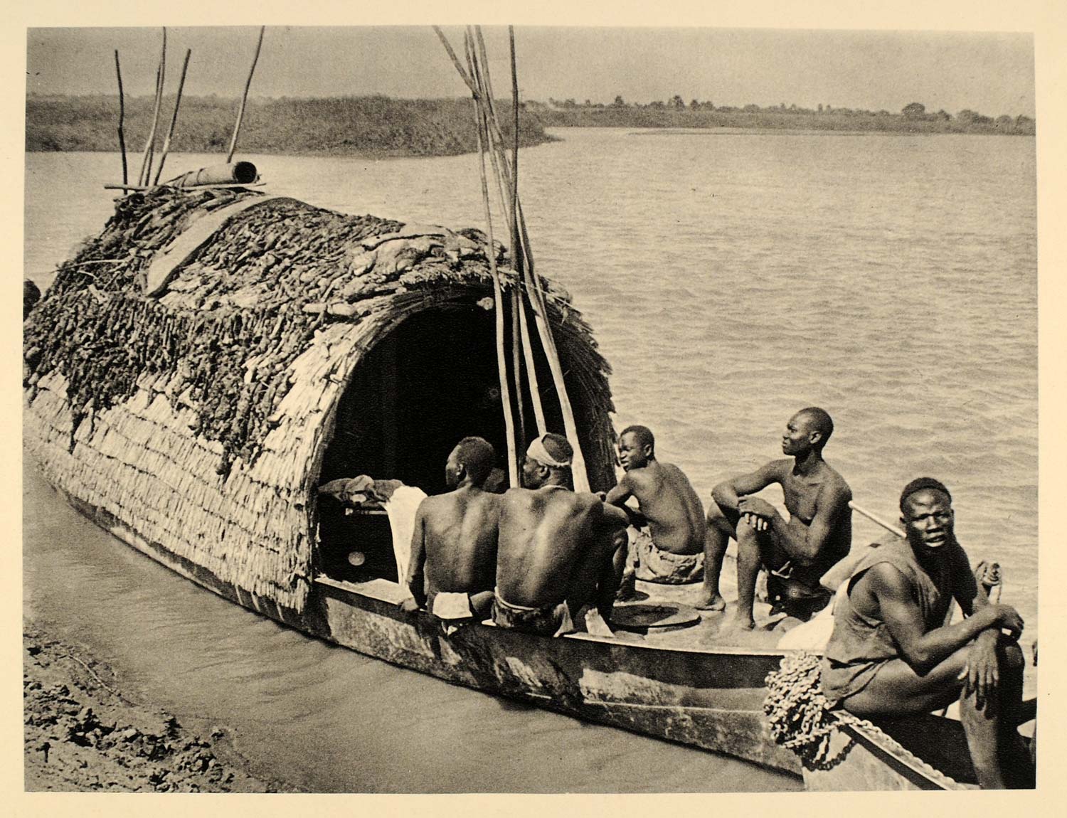 1930 African Men Boat Logone River Chad Photogravure - ORIGINAL PHOTOGRAVURE AF2