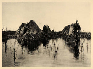 1930 Batwa Twa Village Grass Hut Bangweolo Swamp Zambia - ORIGINAL AF2