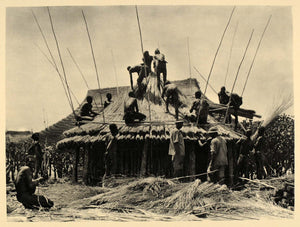 1930 Africa House Roof Construction People Amadi Sudan - ORIGINAL AF2