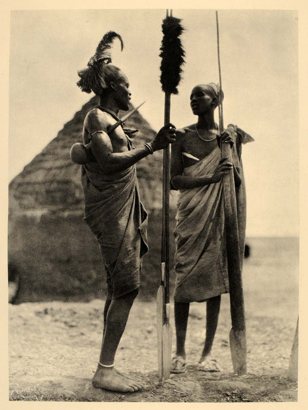 1930 Africa Shilluk Men Costume Sudan Hugo Bernatzik - ORIGINAL PHOTOGRAVURE AF2