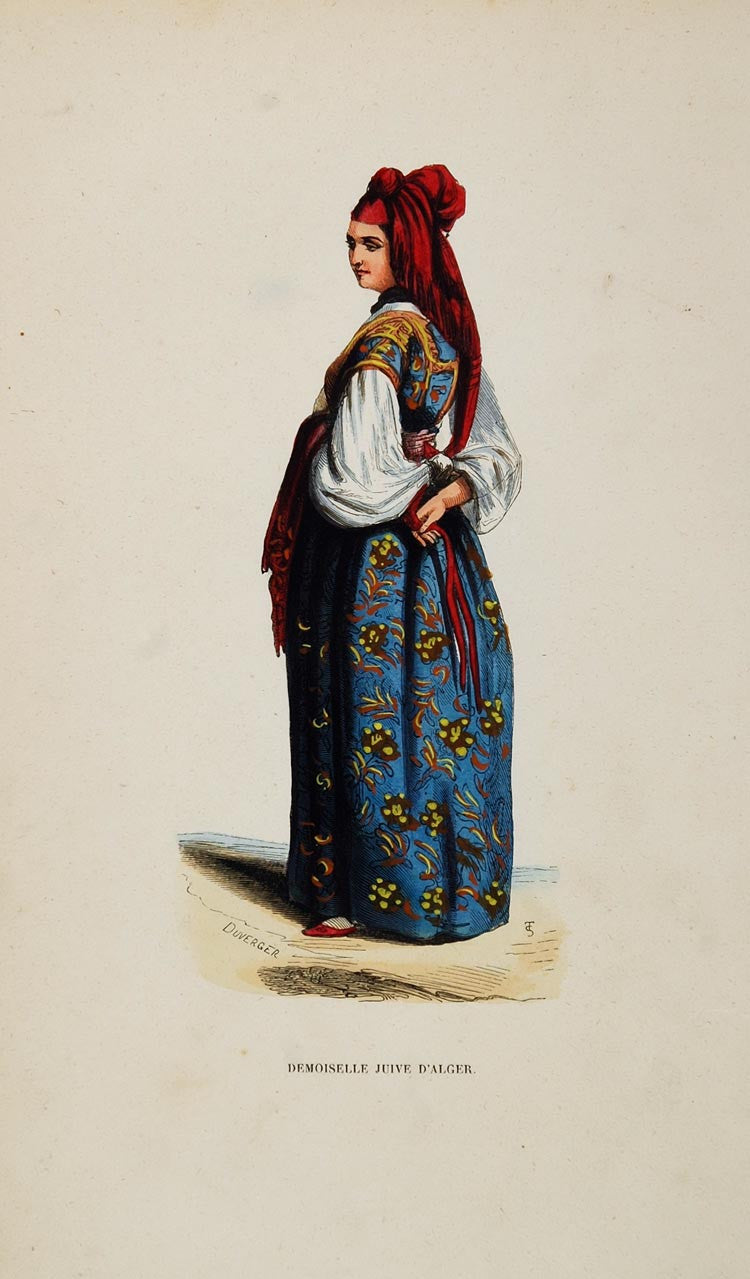 1843 Print Costume Ethnic Jewish Lady Algiers Africa - ORIGINAL AFCOST