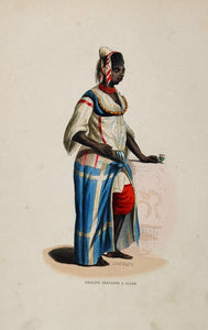 1843 Print Costume African Slave Servant Woman Algiers - ORIGINAL AFCOST
