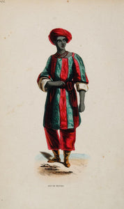 1843 Print Costume Turban African King Boussa Africa - ORIGINAL AFCOST