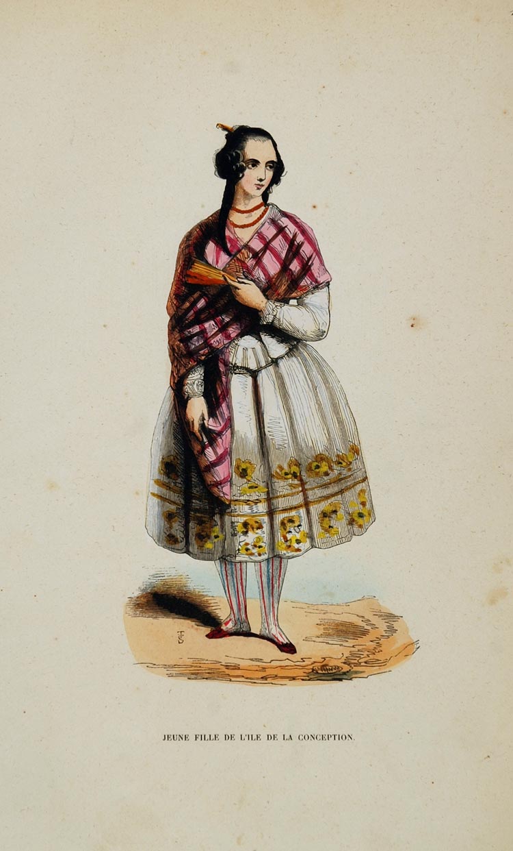 1843 Print Costume Woman Conception Island Shawl Skirt - ORIGINAL AFCOST