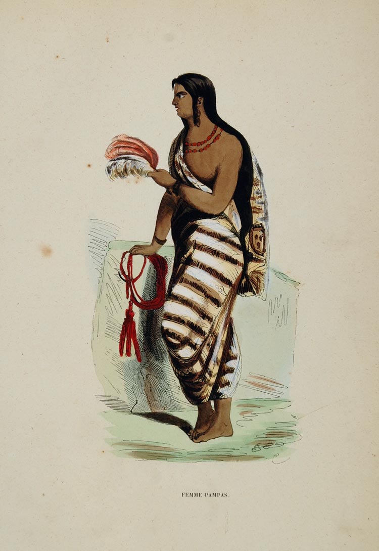 1843 Print Costume Woman Pampas South America Robe - ORIGINAL AFCOST