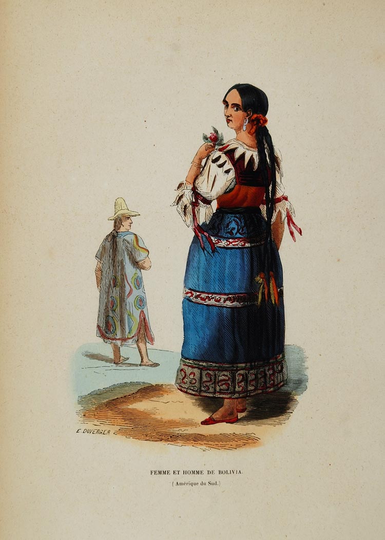 1843 Print Ethnic Costume Woman Bolivia Bolivian Dress - ORIGINAL AFCOST