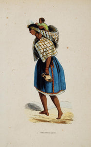 1843 Print Costume Indian Woman Baby Quito Ecuador - ORIGINAL AFCOST