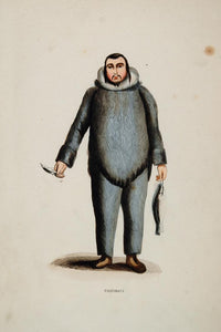1843 Print Ethnic Costume Eskimo Esquimaux Man Sealskin - ORIGINAL AFCOST