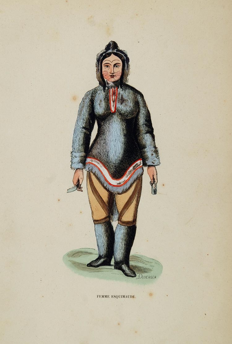 1843 Print Ethnic Costume Eskimo Esquimaux Woman Fur - ORIGINAL AFCOST