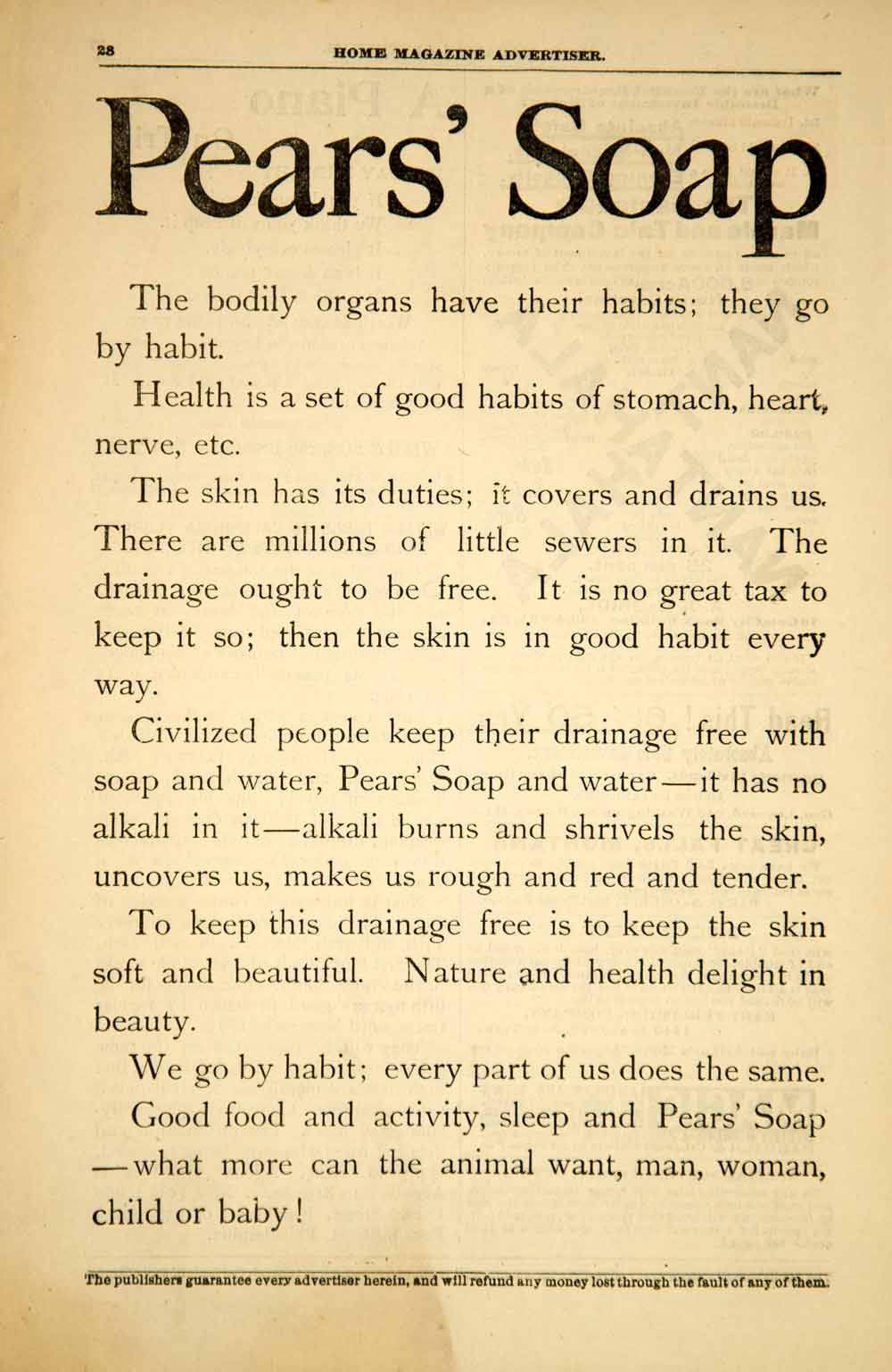 1892 Ad Pears Bar Soap Health Beauty Hygiene Cleansing Victorian Era AHM1