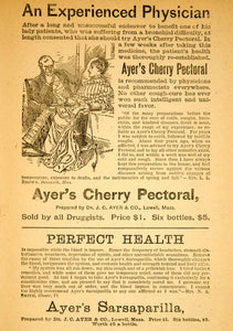 1890 Ad Dr JC Ayer Cherry Pectoral Sarsaparilla Health Tonic LL Brown NA AHM1