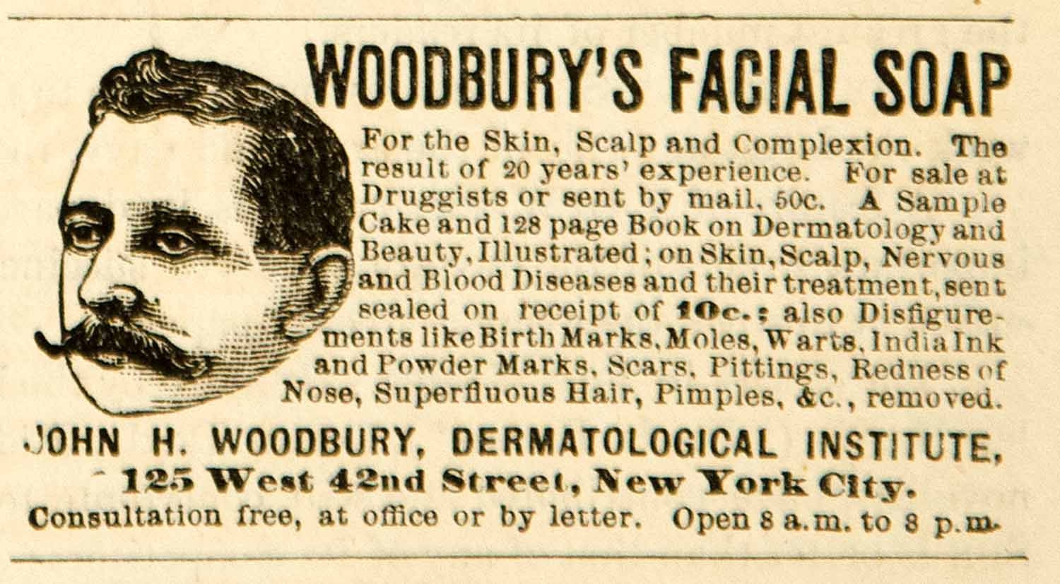 1892 Ad John H Woodbury Facial Soap 125 W 42nd St NYC Health Beauty AHM1