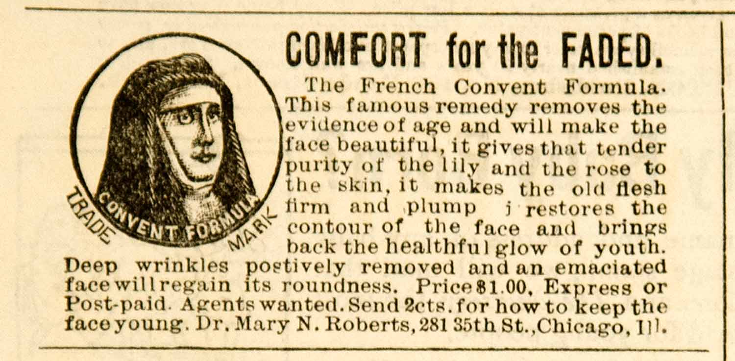 1892 Ad Dr Mary N Roberts French Convent Formula Cosmetics Health Beauty AHM1