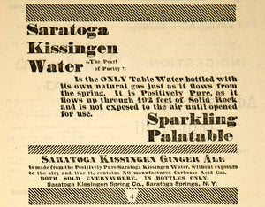 1892 Ad Saratoga Kissingen Spring Water Ginger Ale Drink Beverage Food AHM1