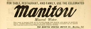 1892 Ad Manitou Mineral Bottled Water Drink Beverage Food Victorian Era AHM1
