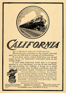 1907 Ad California North-Western Union Pacific Overland Train Railroad AIN1