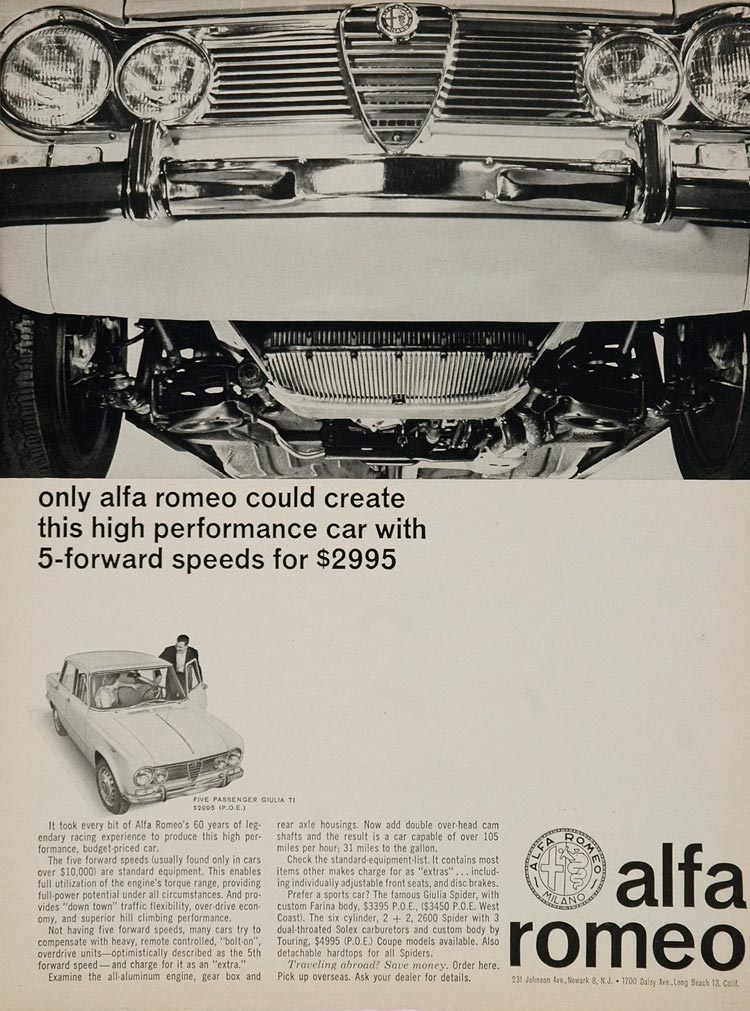 1964 Alfa Romeo Giulia TI Five Passenger Price Print Ad - ORIGINAL ALFAR