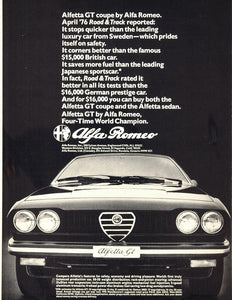 1976 Print Ad Alfa Romeo Alfetta GT Coupe Road & Track Issue Quad ALFAR