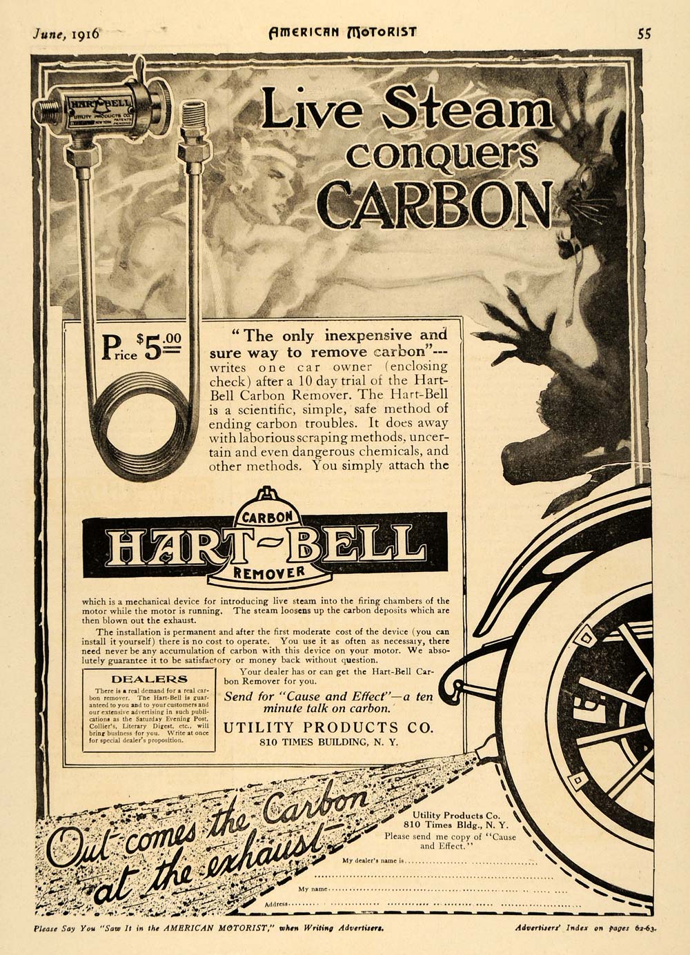 1916 Ad Hart Bell Utility Live Steam Carbon Remover Car Exhaust Motor AM1