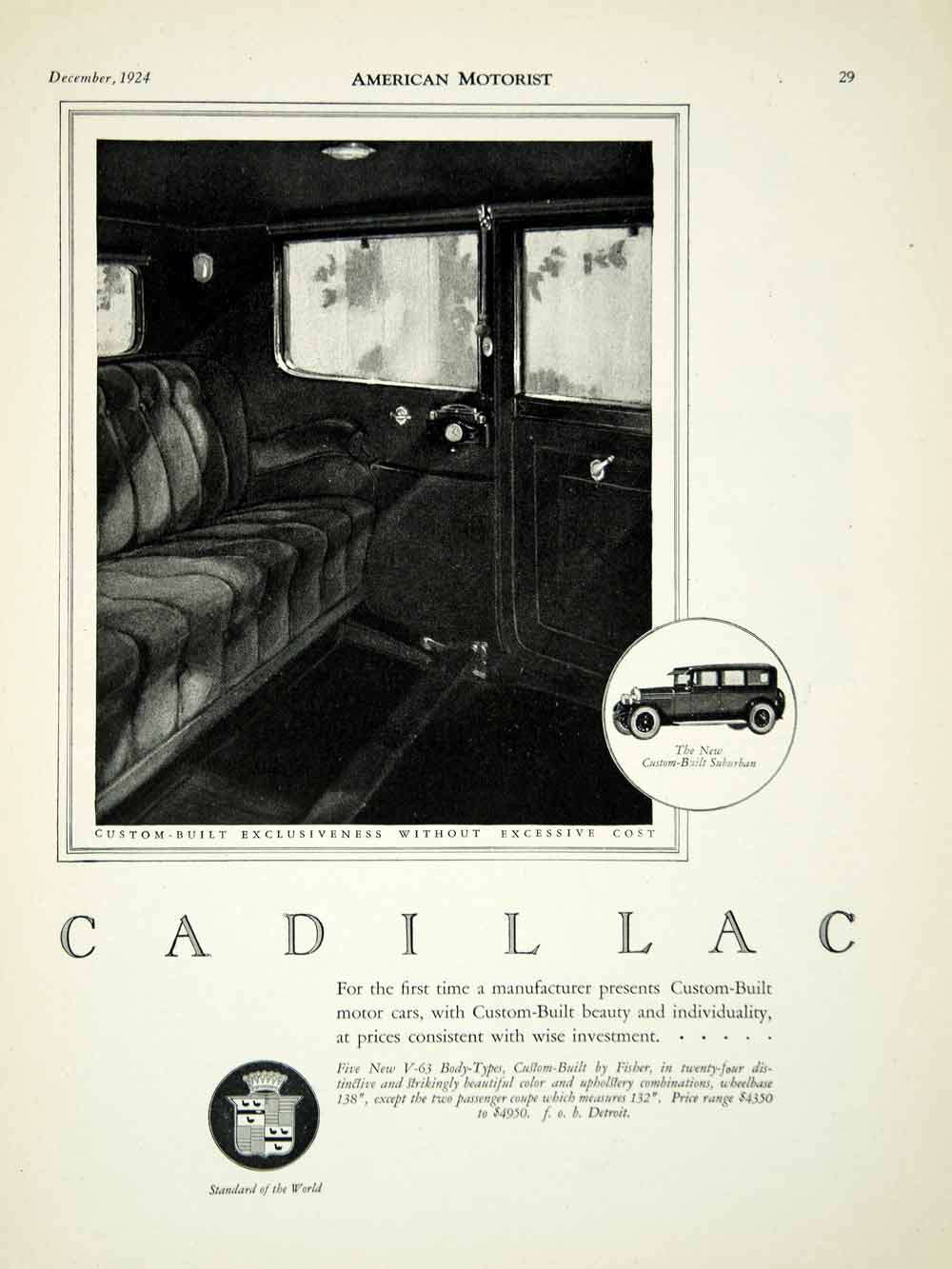 1924 Ad Cadillac Automobile Vehicle Luxury General Motors Interior Fisher AM2