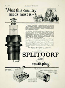 1926 Ad Splitdorf Spark Plugs Car Parts Electrical Company Newark Half AM2