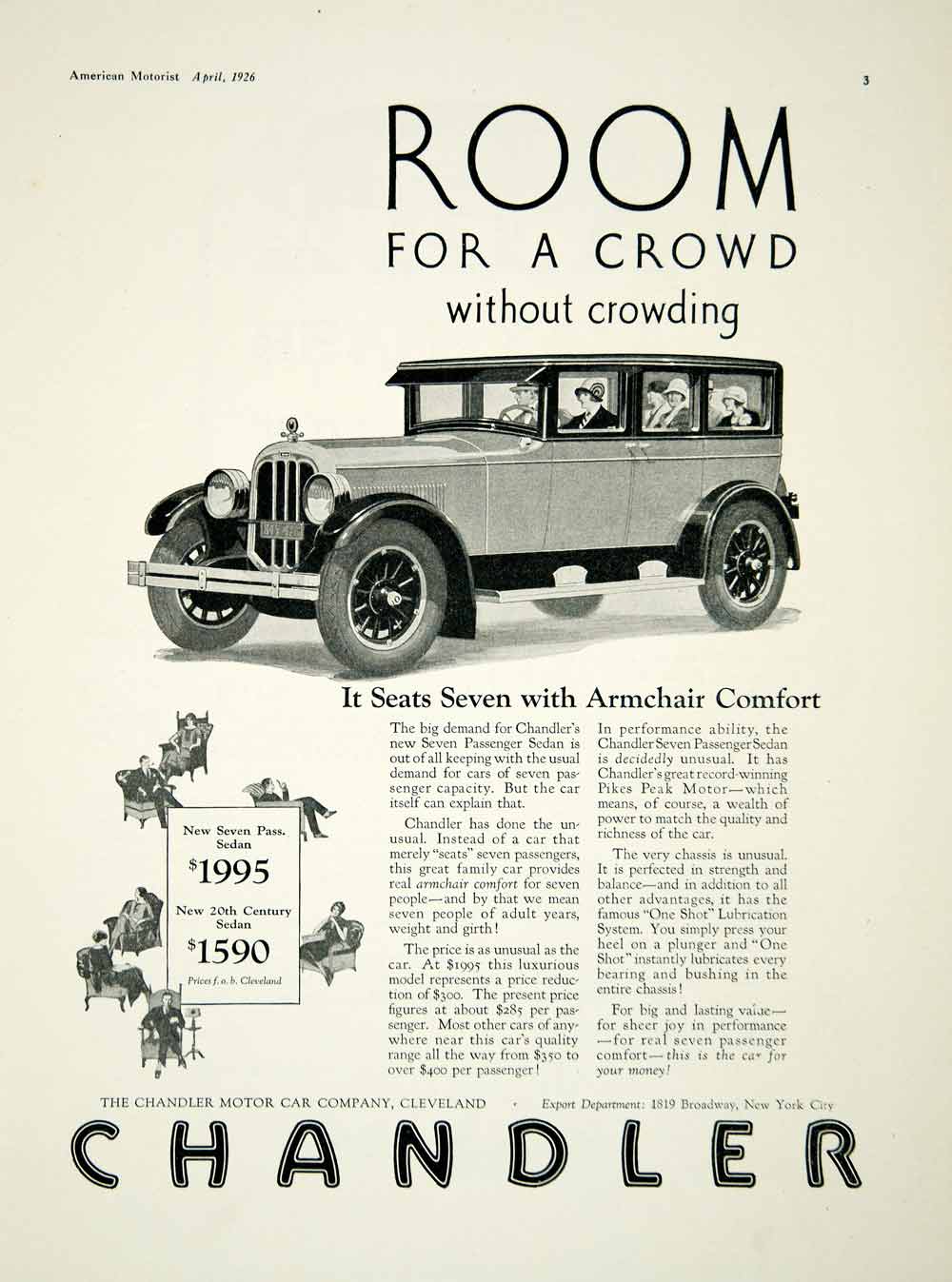 1926 Ad Chandler Car Company Cleveland Ohio Drive Automobile Sedan AM2