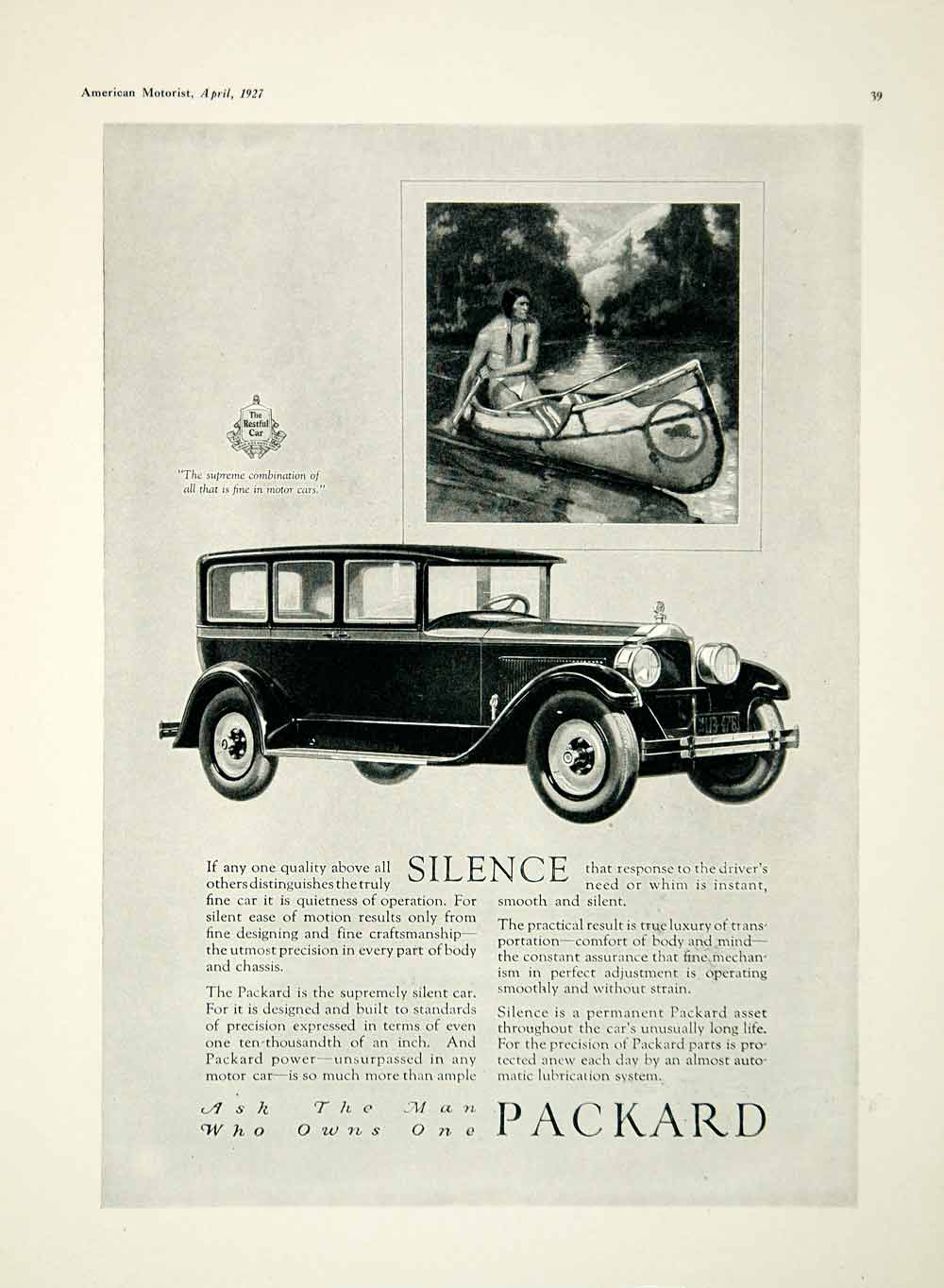 1927 Ad Packard Indian Native American Canoe Automobile Car Vehicle AM2