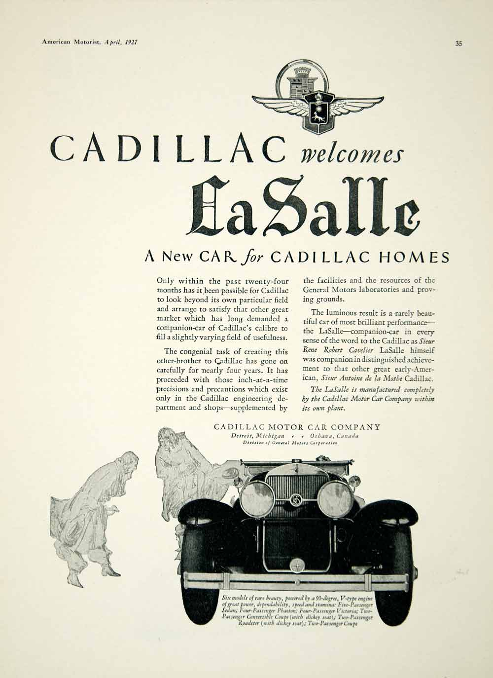 1927 Ad La Salle Cadillac Motor Car Company Automobile Detroit Michigan Six AM2