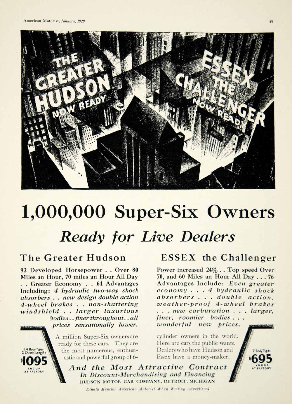 1929 Ad Great Hudson Essex Challenger Motor Company Detroit Michigan AM2