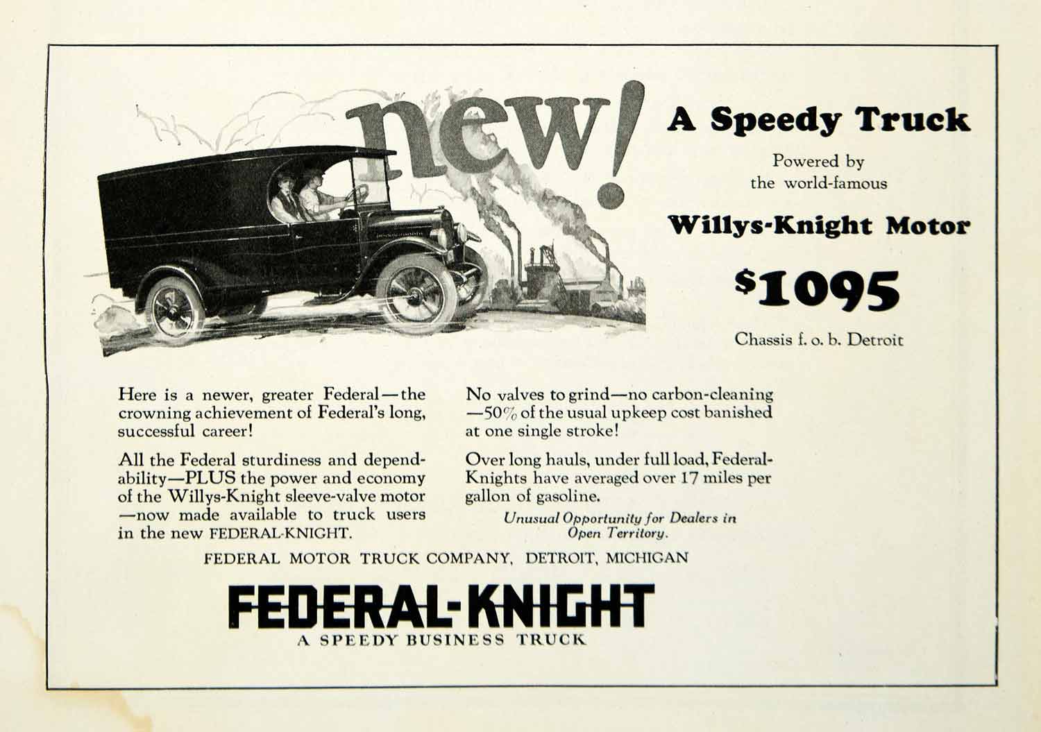 1924 Ad Federal Knight Speedy Business Truck Automobile Detroit Drive Car AM2