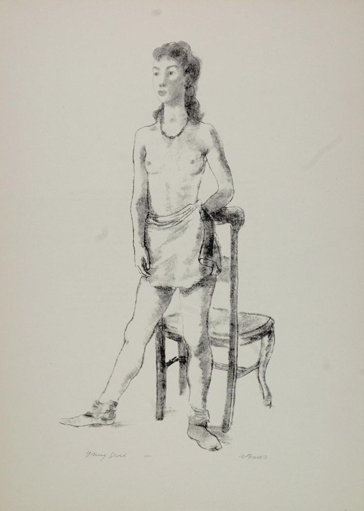 1939 Alexander Brook Young Girl Nude Woman Chair Print ORIGINAL HISTORIC AMER